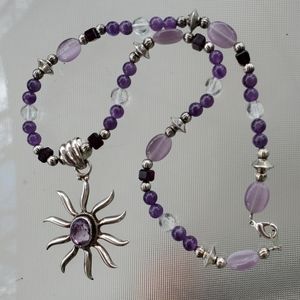925 Sterling Amethyst Sun Pendant on Beaded Chain